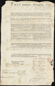 William Dunn indentured to apprentice with Jonathan Bemis of Watertown