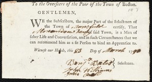 Charles Jolly indentured to apprentice with Alexander Danby of Mansfield