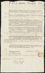 Nathenal Ingersol indentured to apprentice with Artemas Cox of Brunswick