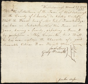 John Willet indentured to apprentice with John Trowbridge of Waldoborough
