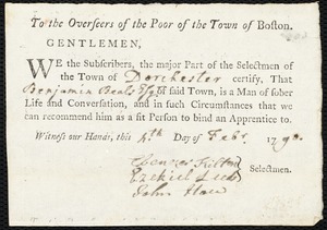 Suckey Waterman indentured to apprentice with Benjamin Beale of Dorchester