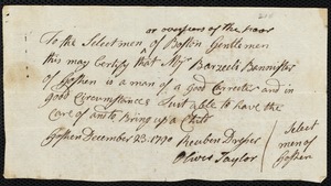 John Brown indentured to apprentice with Barzillai Banister of Goshen