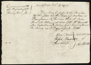 Ann Farrier indentured to apprentice with John Barrett [Barret] of Northfield