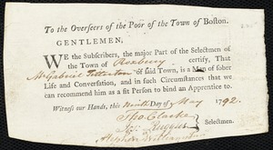 John Franks indentured to apprentice with Gabriel Titterton of Roxbury