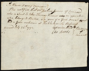 Thomas Farmer indentured to apprentice with Joshua Jones of Concord