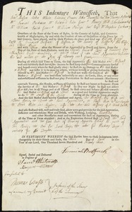 William Gray indentured to apprentice with Jeremiah Bulfinch of Boston