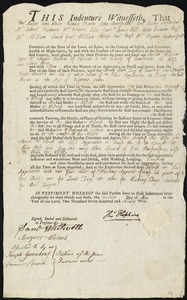 Charlotte Williams indentured to apprentice with Thomas Hopkins of Portland