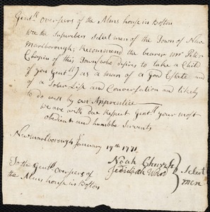 Nicholas Mangent indentured to apprentice with Peter Chapin of New Marlborough