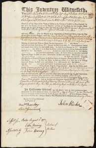 Benjamin Hunt indentured to apprentice with John Hicks of Boston
