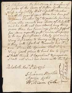 Elizabeth Barber indentured to apprentice with James Thurber of Rehoboth