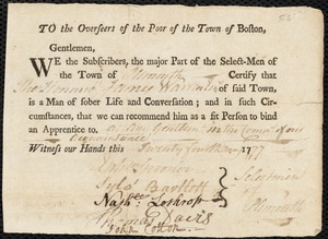 Jacob Tuckerman indentured to apprentice with James Warren of Plymouth