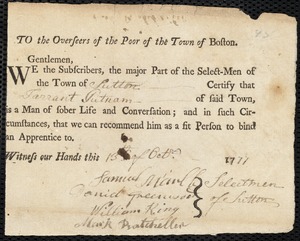 John Taylor indentured to apprentice with Tarrant Putnam of Sutton