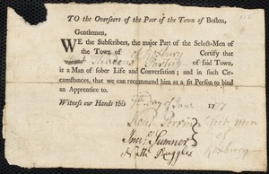 Samuel Taylor indentured to apprentice with Thaddeus Partridge of Roxbury