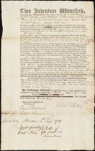 Peggy Cox indentured to apprentice with John White of Boston