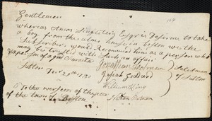 Thomas Sargant indentured to apprentice with Amos Singletary of Sutton