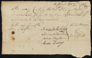 William Phillip Hodgetts indentured to apprentice with Pliny Mosley [Moseley] of Westfield