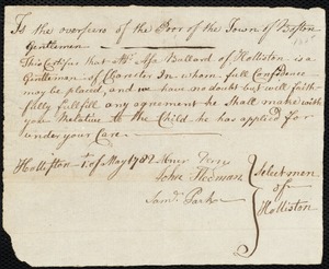 Charlotte Harris indentured to apprentice with Asa Bullard of Holliston