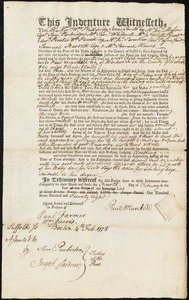 Sarah Granger indentured to apprentice with Paul Mandell of Hardwick