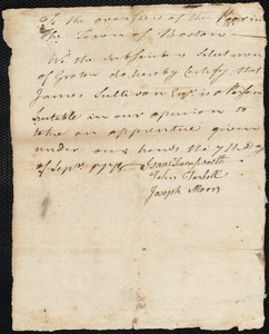 James Cook indentured to apprentice with James Sullivan of Groton