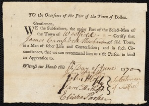 Andrew Dunn indentured to apprentice with James Campbell of Westfield