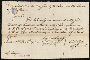 Samuel Prince indentured to apprentice with John Field of Amherst