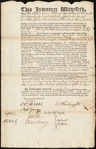 Joseph Stringer indentured to apprentice with Job Wheelwright of Boston