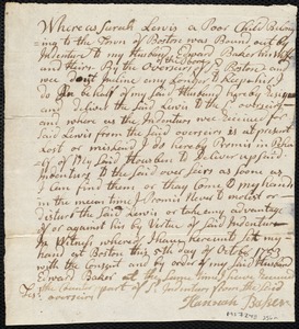 Sarah Lewis indentured to apprentice with John Lovell of Boston