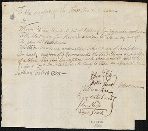 John Fendley indentured to apprentice with Phineas Brintnall, Jr. of Sudbury