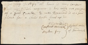 Mary Smith indentured to apprentice with Elijah Warner of Hardwick