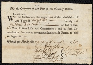 James Dumphy indentured to apprentice with Bildad Fowler of Westfield