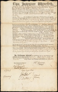 William Warner indentured to apprentice with Thomas Emmons of Boston