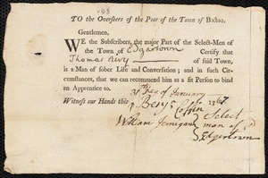John Lemoine indentured to apprentice with Thomas Arey [Airy] of Edgartown