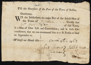 William Warner indentured to apprentice with Samuel Foster of Harwich