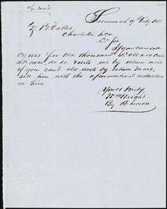 William Wright, Savannah, Ga., manuscript letter signed to Ziba B. Oakes, 9 February 1855