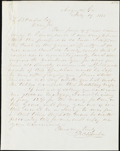 F. C. Barber, Augusta, Ga., autograph letter signed to Ziba B. Oakes, 19 February 1855