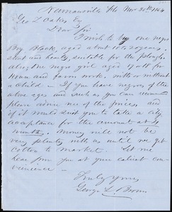 George L. Brown, Newnansville, Fla., autograph letter signed to George L. [i.e. Ziba B. Oakes], 30 November 1854