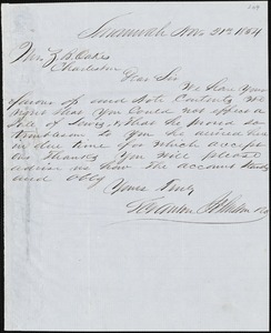 Scranton Johnston &amp; Co., Savannah Ga., manuscript letter signed to Ziba B. Oakes, 21 November 1854