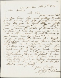 A. J. McElveen, Sumterville, S.C., autograph letter signed to Ziba B. Oakes, 9 November 1854