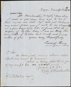 Isaac L. Hury [?] to Wylly &amp; Montmollin and Wylly &amp; Montmollin to Ziba B. Oakes, Bryan Co., Ga. and Savannah, Ga., 13 November 1854, [November 1854]