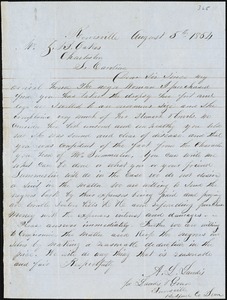 Landis &amp; Green, Bedford Co., Rowesville, Tenn., manuscript letter signed to Ziba B. Oakes, 5 August 1854