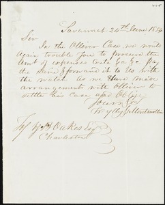 Wylly &amp; Montmollin, Savannah, Ga., manuscript letter signed to Ziba B. Oakes, 24 June 1854