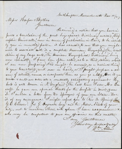 William Allen, Northampton, MA., manuscript copy of letter to Harper &amp; Bros., 12, 15 March 1847