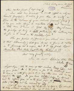 Obadiah Allen Bowe, New York, autograph letter signed to R. W. Griswold, 22 April 1838