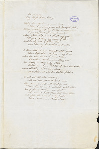 Alice Cary, Cincinnati, OH., manuscript poem to Gamaliel Bailey Jr., 27 August [1847-1852]