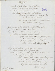H. S. de G. manuscript poem, 29 December 1849: &quot;I walk Life&#39;s dreary path alone.&quot;