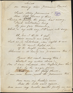Anna Mary Freeman manuscript poem: &quot;Lines on seeing some Jessamine Flowers.&quot;