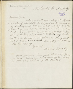 Horace Greeley, New York, autograph letter signed to R. W. Griswold, 12 January 1847