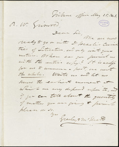 Greeley &amp; McElrath, Tribune Office, autograph letter signed to R. W. Griswold, 25 May 1843