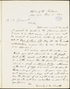 Greeley &amp; McElrath, Office of the Tribune, autograph letter signed to R. W. Griswold, 11 August 1843