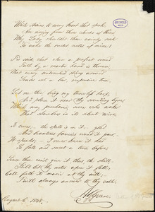 Albert Gorton Greene manuscript poem, 6 August 1845: &quot;While strains, to every heart that speak.&quot;